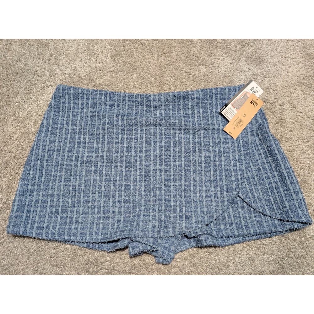 Madden NYC Skort Womens XXL Blue Skyride Boucle Plaid Wrap Front Mini Shorts New